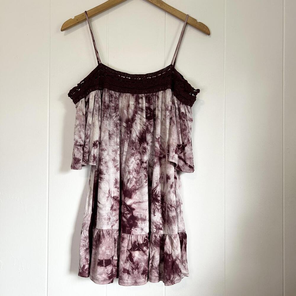 Free Kisses Burgundy Crochet Tie Dye Off The Shoulder Blouse Top Women's 2X